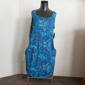 Columbia Blue Teal Floral Print Sleeveless Dress